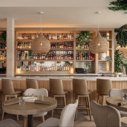 a cafe with tables and chairs