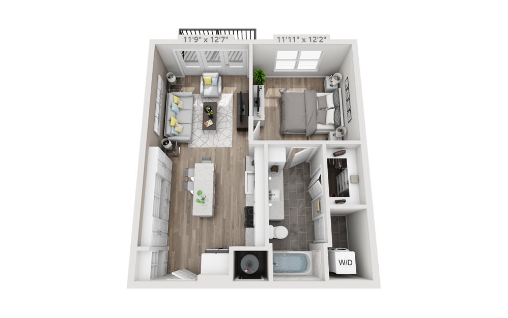 A1 - 1 bedroom floorplan layout with 1 bath and 658 to 810 square feet.