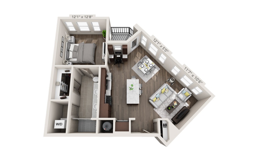 A4 - 1 bedroom floorplan layout with 1 bath and 860 square feet.
