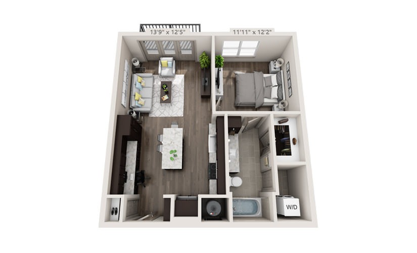 A3 - 1 bedroom floorplan layout with 1 bathroom and 738 - 865 square feet