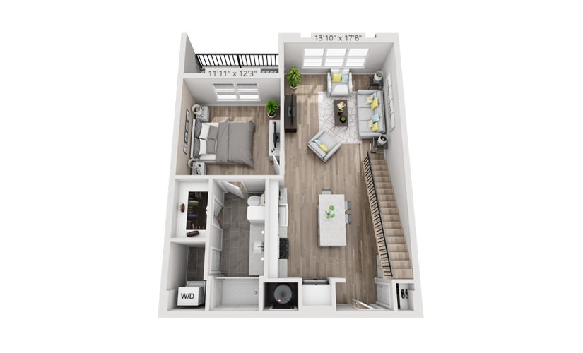 A5M - 1 bedroom floorplan layout with 1 bathroom and 910 - 1015 square feet
